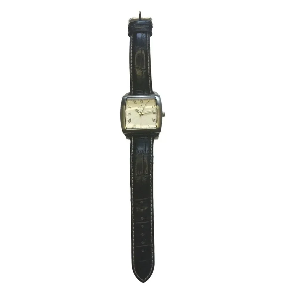 Montreux watch men's large face glow hands black leather band preppy minimalist